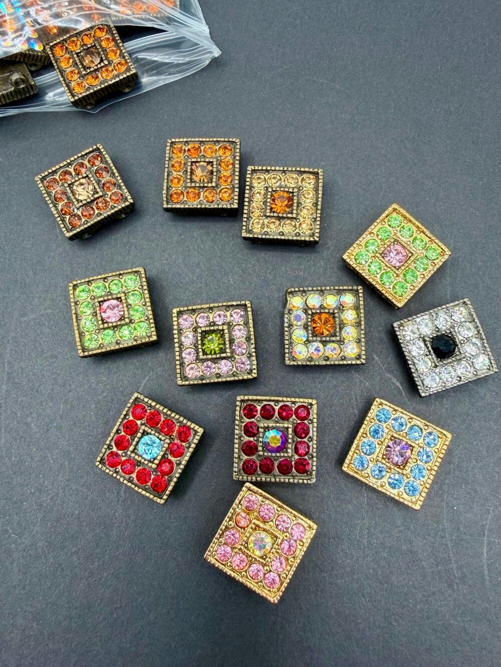 48 Square Rhinestone Bracelet Sliders Vintage Style Jewelry Repair Craft Lot